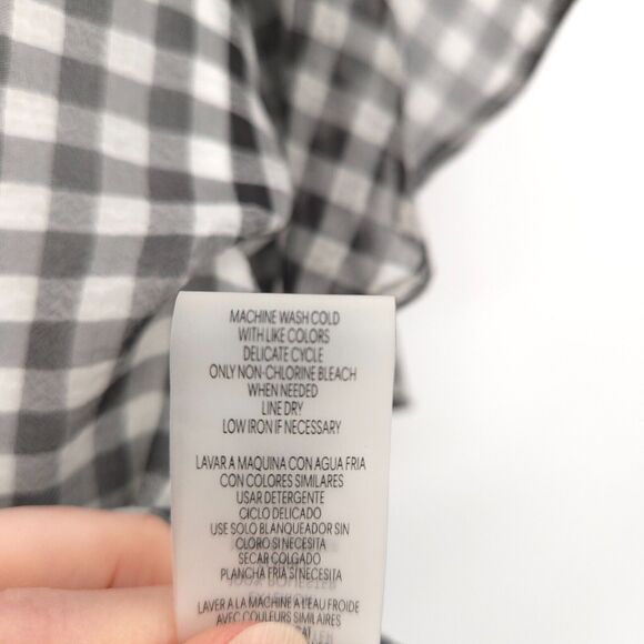 Calvin Klein chiffon flare sleeve gingham tunic top womens Size XL black white - Picture 9 of 11